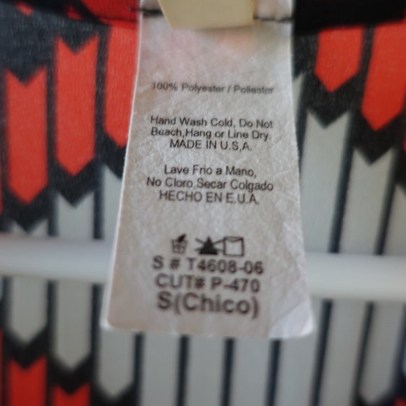 Poema geometric red grey black boho tunic top S SM Small - Picture 7 of 12